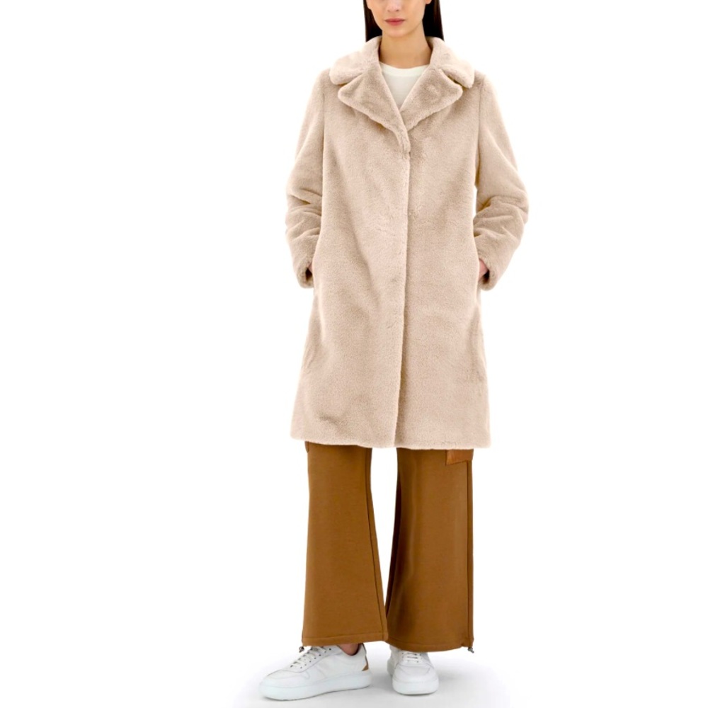 NEW Zara Lapel Collar Hide Pockets Front Bottom Closure Faux Fur Coat Size S